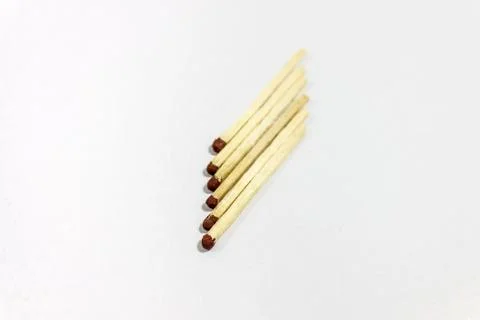 Angled positioned shot of front 6 black match head covered matches Stock Photos