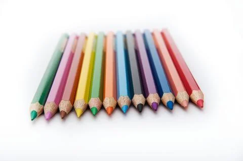 Angled set of colored pencils Stock Photos