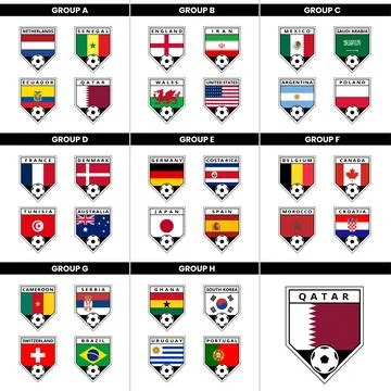 Angled Shield Team Badges for All Countries in Football Tournament Stock Illustration