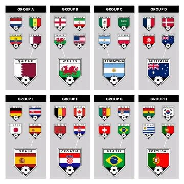 Angled Shield Team Badges and Groups from Football Tournament Stock Illustration
