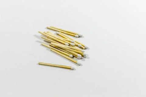 Angled shot of front multiple white match head covered matches Stock Photos