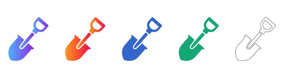 Angled Shovel Vector Icon Set in Gradients 스톡 일러스트