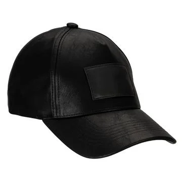 Angled Side View of Black Leather Cap with Patch Stock Photos