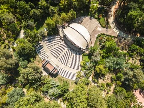Angled Top Down View of Tirana Lake Park Amphitheater Stock Photos