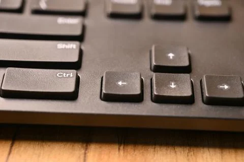 Angled Top View Macro Close-Up Black Computer Keyboard Highlighting Left Ar.. Stock Photos