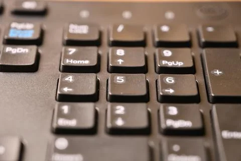 Angled Top View Macro Close-Up Black Computer Keyboard Highlighting Number .. Stock Photos