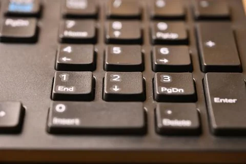Angled Top View Macro Close-Up Black Computer Keyboard Highlighting Number .. Stock Photos