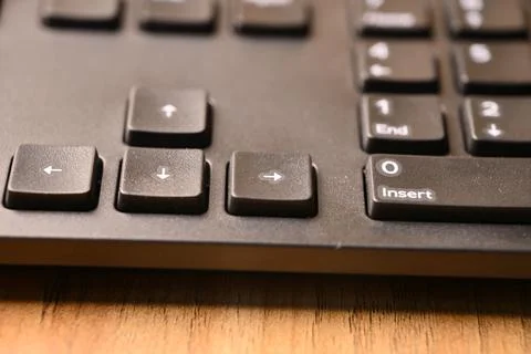 Angled Top View Macro Close-Up Black Computer Keyboard Highlighting Right A.. Stock Photos