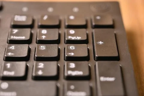 Angled Top View Macro Close-Up Black Computer Keyboard Highlighting Number .. Stock Photos