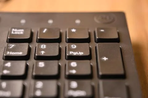 Angled Top View Macro Close-Up Black Computer Keyboard Highlighting Number .. Stock Photos