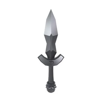 Angled view of a 3D rendered black sword on a white background Stock Illustration