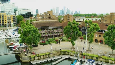 Angled View of Docks in Central London, Drone Footage, 4K/25F Stock Footage 171173143