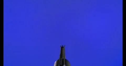 Angled View Gun Muzzle Flash VFX Overlay On Blue Background Stock Footage 334099058