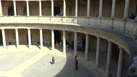 Angled View of Inner Courtyard of Palace of King Carlos V in Granada Stock Footage 237814076