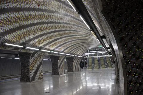 Angled View of Mosaic Spiral Pattern at Saint Gellert Metro Stock Photos