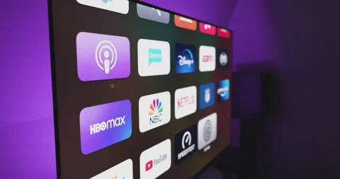 Angled view of OLED television browsing streaming services Stock Footage 146549348