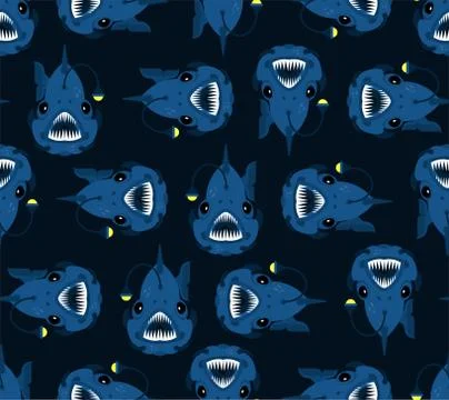 Angler background. Deep sea fish pattern seamless. vector texture Stock Illustration