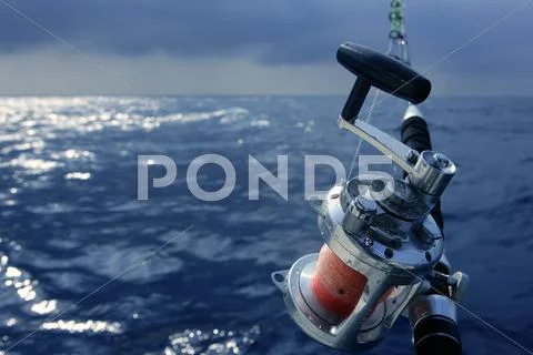Angler boat big game fishing in saltwater Stock Photos