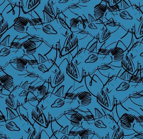 Angler Deep sea fish pattern seamless. Deep-sea fish background Stock Illustration
