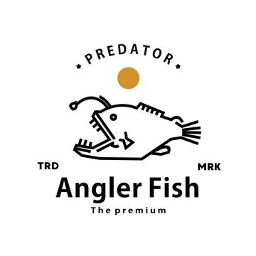 Angler fish logo vector outline monoline art icon Stock Illustration