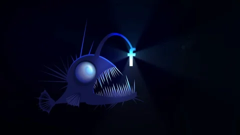 Angler fish using logo facebook as a lure Stock Footage 108872998