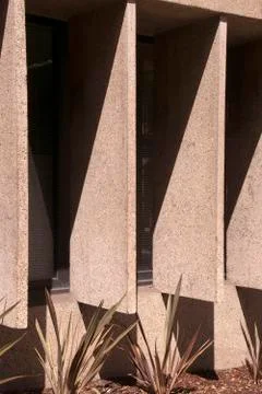 Angles and shadows created by sunshine on brutalist architecture Stock Photos