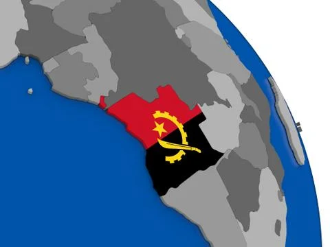 Angola and its flag on globe Stock Illustration