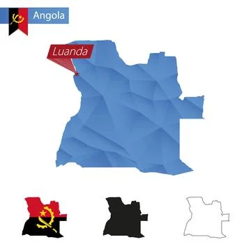 Angola blue Low Poly map with capital Luanda. 스톡 일러스트