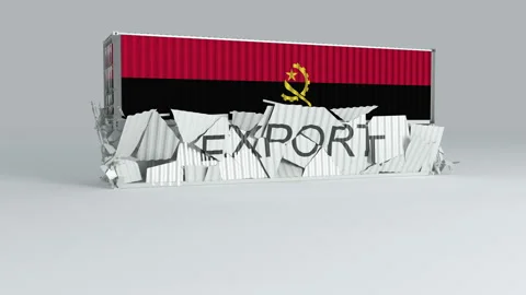 Angola container with the flag falls on top of a container labeled EXPORT Stock Footage 124444860
