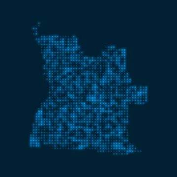 Angola dotted glowing map. Shape of the country with blue bright bulbs. Vec.. Stock Illustration