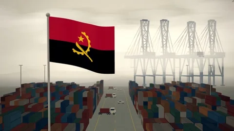 Angola Flag Flying Over A Container Port Terminal In Morning Haze 스톡 동영상 344470321