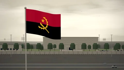 Angola Flag Flying Over Embassy Compound Perimeter Wall seamless loop Stock Footage 345373805