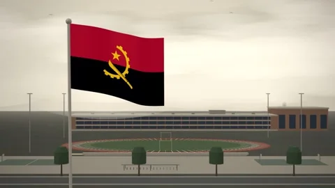Angola Flag Flying Over School Campus Running Track seamless loop Stock Footage 345380285