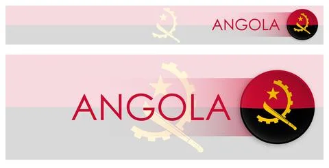 Angola flag horizontal web banner in modern neomorphism style. Webpage Ango.. Stock-Illustration