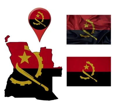 Angola flag, map and map pointers イラスト素材