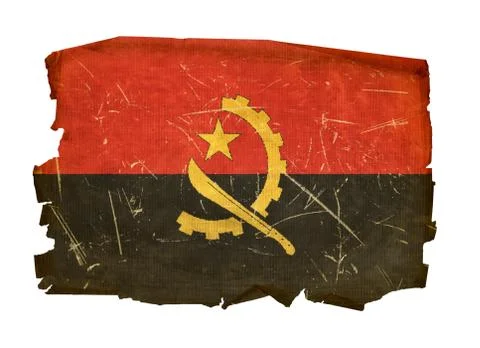 Angola flag old, isolated on white background. Stock Photos