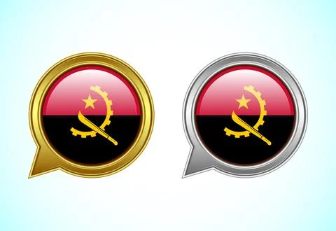 Angola flag speech bubble. Speaking flag icon in gold and silver color Stock Illustration