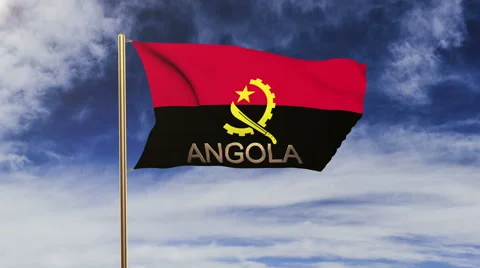 Angola flag with title waving in the wind. Looping sun rises style.  Animation Video stock 48811474