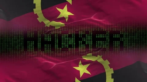 Angola flag - Waving flag on matrix binary code background Stock Footage 321419449