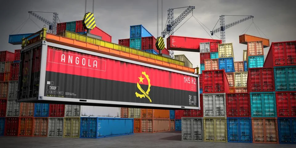 Angola - freight container in cargo terminal - 3D illustration Stock Illustration
