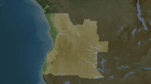 Angola highlighted on a Pale colored elevation map with lakes and rivers Illustrazione stock