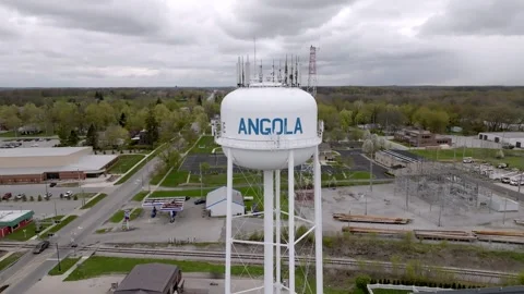 Angola, Indiana water tower with drone v... | Stock Video | Pond5