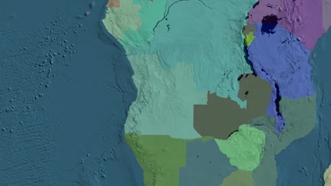 Angola localized and zoomed on the globe. Outline. Random colors. Stock Footage 336976021