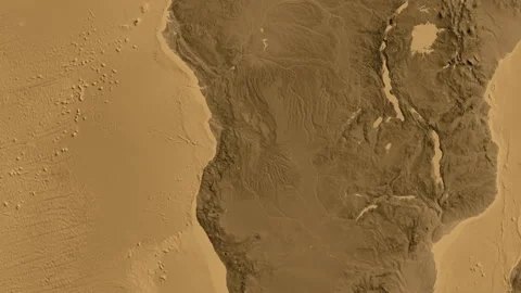 Angola localized and zoomed on the globe. Outline. Sepia tinted elevation map Stock Footage 340492072
