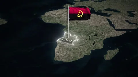 Angola Map Animation, 3D Waving of National Flag &amp; Glowing Border on World Map Stock Footage 334679683