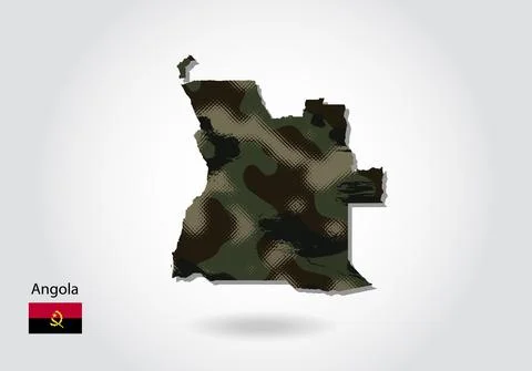Angola map with camouflage pattern, Forest / green texture in map. Military c Stock Illustration
