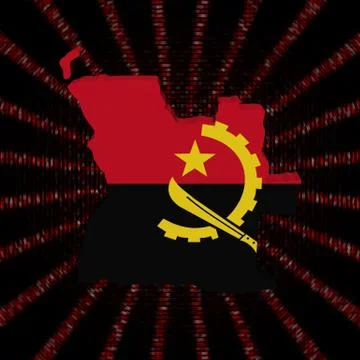 Angola map flag on red hex code burst illustration Illustrazione stock