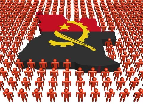 Angola map flag surrounded by many abstract people illustration Stock Illustration