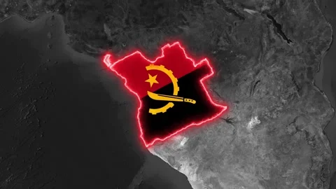 Angola map outline with flag animation glowing with energy motion footage Video stock 343736543