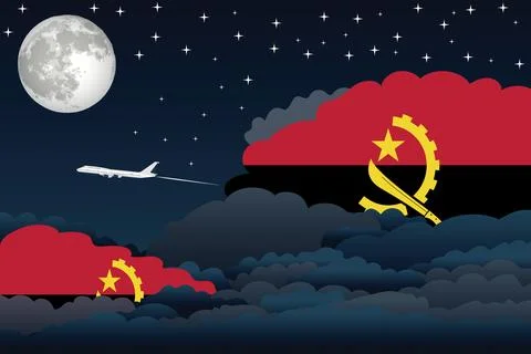 Angola Night Clouds Airplane Vector Illustration Stock Illustration